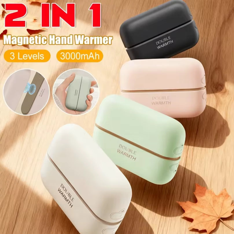 2 in 1 Rechargeable Portable Magnetic Hand Warmers Electric Handwarmers Ergonomic Compact Pocket Heater Tech Gifts Outdoors