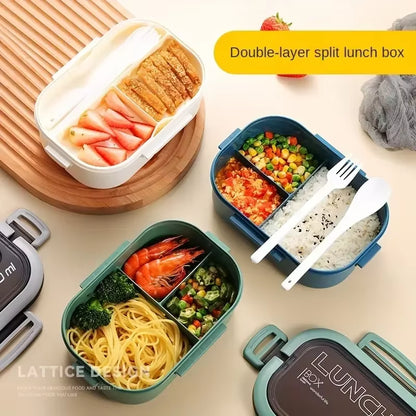 Thickened Plastic Lunch Box Compartment 2 Layer Lunch Box Commuter Lunch Box Microwaveable