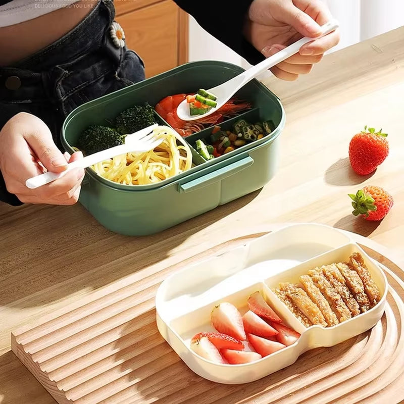 Thickened Plastic Lunch Box Compartment 2 Layer Lunch Box Commuter Lunch Box Microwaveable