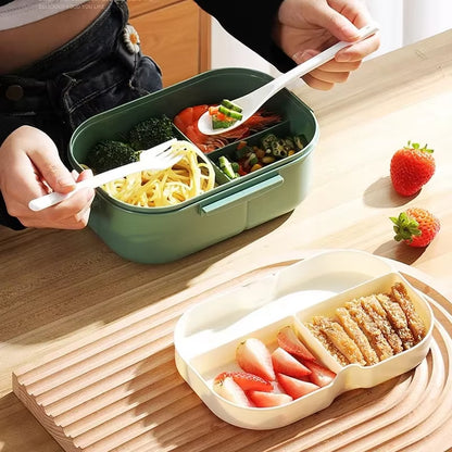 Thickened Plastic Lunch Box Compartment 2 Layer Lunch Box Commuter Lunch Box Microwaveable